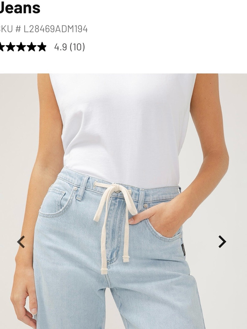 Silver Jeans Light Blue Wide Leg Jeans with Cream Drawstring